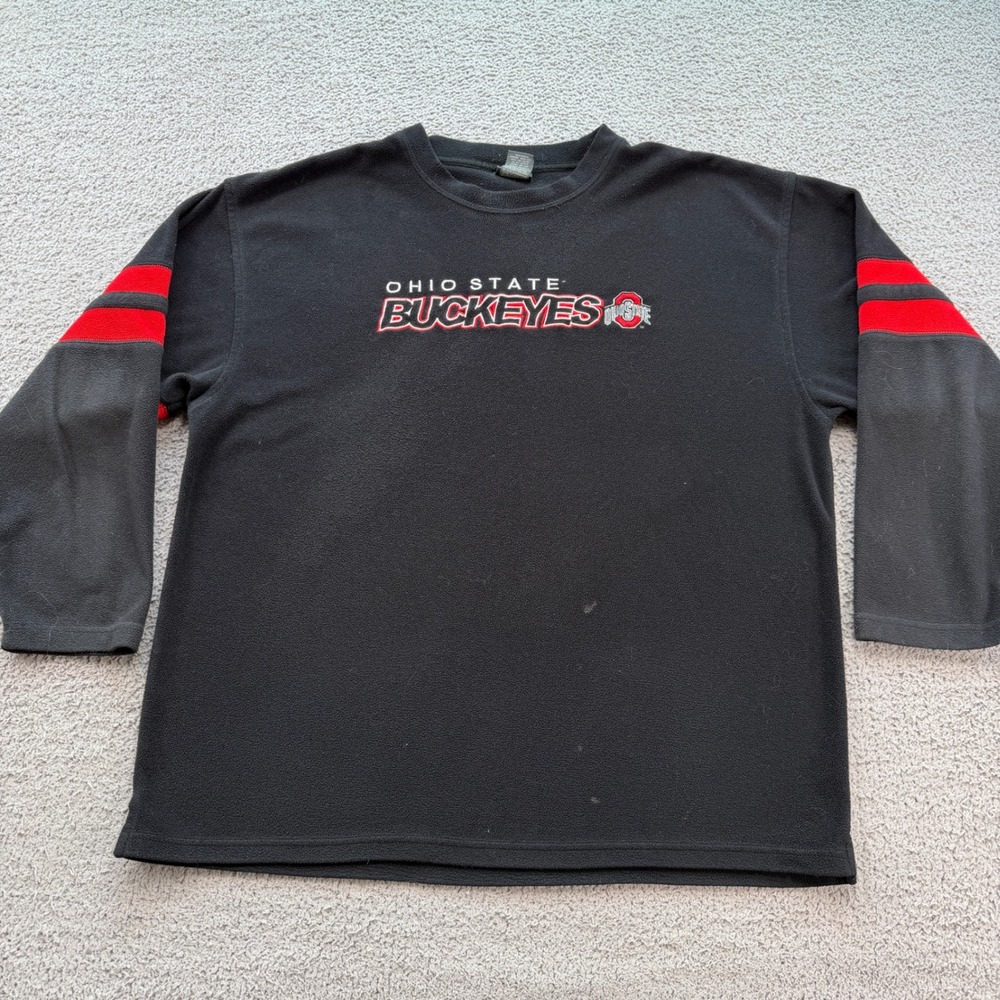 Vintage Pro Edge Ohio State Buckeyes Fleece Pullover Black Red XL Y2K